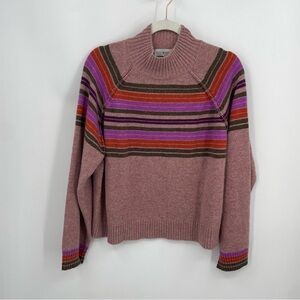 MAAD COLLABORATION Macie Boxy Striped Raglan Sweater sz M 100% Cashmere pink